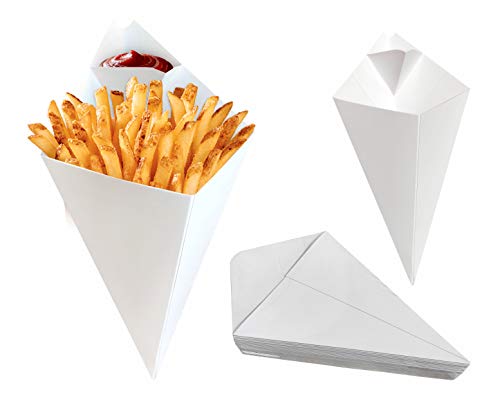 25 pcs Food Cones with Dip Pocket, Kraft Paper French Fries Cones with Dipping Sauce Compartment. (White) 1