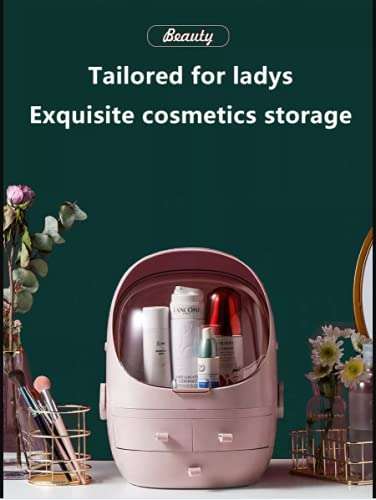 TRAY Style Cosmetics Box Makeup Organizer/Box Handheld Extra Large Capacity Space Saving Storage Box Desk Makeup Storage Box Organizer Drawer Holder Container with Door Lid 5