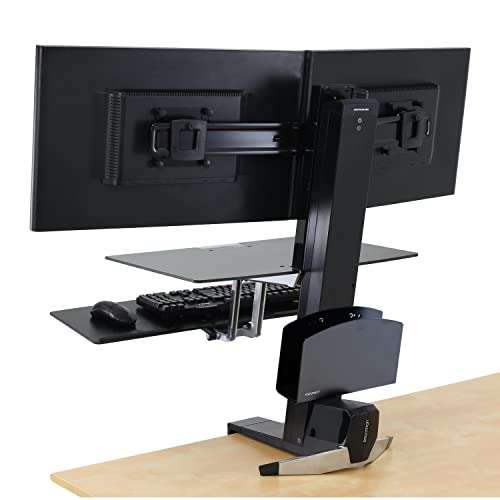 Ergotron – WorkFit-S Dual Monitor Standing Desk Converter, Sit Stand Workstation for Tabletops – with Worksurface, Black 6