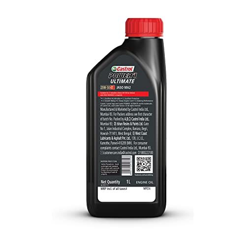 Castrol POWER1 ULTIMATE 20W-50 4T Full Synthetic Engine Oil for Sport Bikes 1L 3