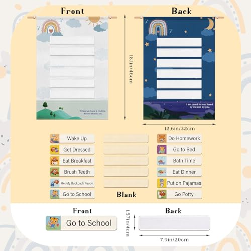 Canvas Visual Schedule for Kids, Schedule Board for Home with Wooden Blocks, Reward Chart Bedtime Routine Chart for Toddlers, Morning Routine Chart for Kids, Toddler Daily Routine Chart for Kids 2