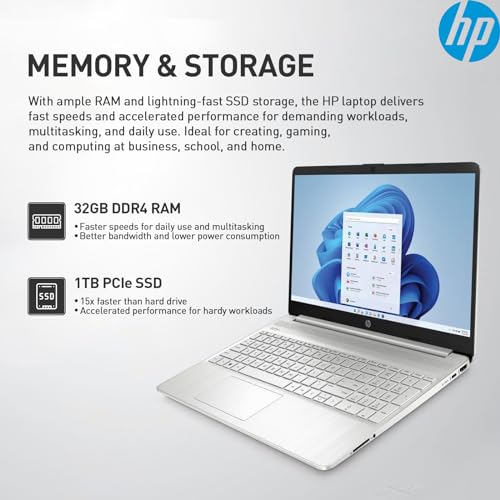 HP 15.6 Laptop, Intel Core i5, 32GB RAM, 1TB SSD, Windows 11, FHD Display, Number Pad, Webcam 4