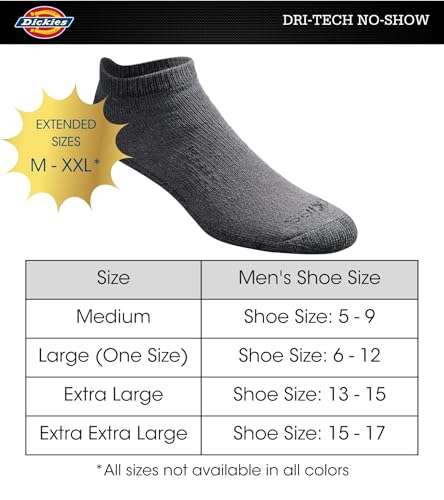 Dickies Men's Dri-tech Moisture Control No Show Socks (6 & 12 Pairs), Charcoal (6 Pairs), Shoe Size: 13-15 3