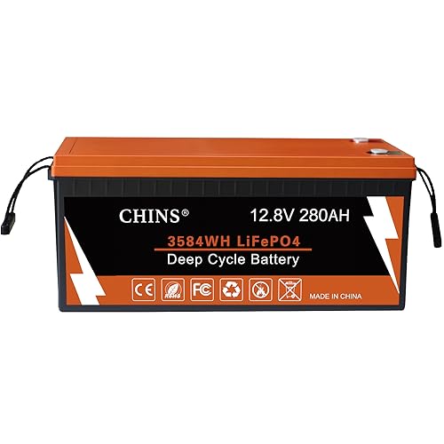 CHINS Smart Bluetooth LiFePO4 Battery 12V 280AH, Support Low Temperature Charging (-31°F), Built-in 200A BMS, 2000+ Cycles, Mobile Phone APP Monitors Battery SOC Data 3