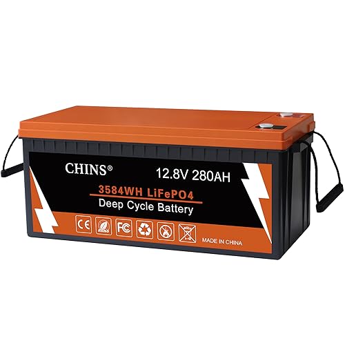 CHINS Smart Bluetooth LiFePO4 Battery 12V 280AH, Support Low Temperature Charging (-31°F), Built-in 200A BMS, 2000+ Cycles, Mobile Phone APP Monitors Battery SOC Data 2