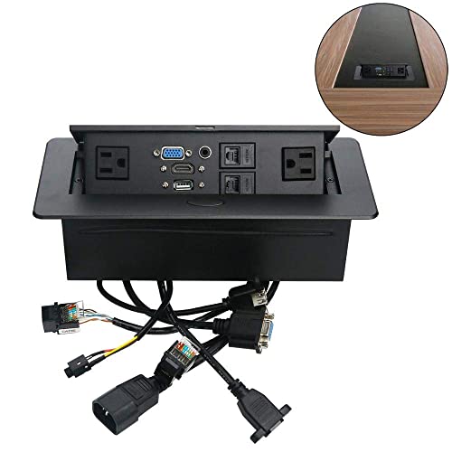 SHAPURE Hydraulic 10 Module Conference Table Connectivity and Data Box Pop Up Box Cable Cubby with HDMI, VGA, Audio, LAN and Power Ports (Black) 2