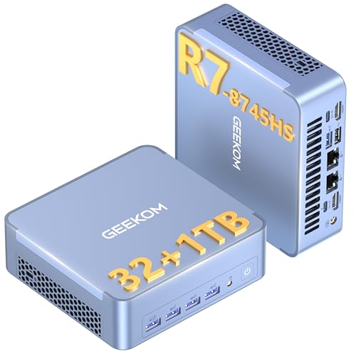 GEEKOM AX8 Max Mini PC with AMD Ryzen 7 8745HS Dual 2.5GbE Lan Port| 32GB DDR5(Upgradable),1TB NVMe SSD(Expandable)| Radeon 780M,USB4.0(40Gbps),Quad Display| Windows 11 Pro Gaming,Office,Video Editing