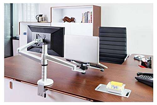 NBGYS OA-7X Multimedia Desktop Dual Arm 27 inch LCD Monior Holder+ Laptop Holder Stand Table Full Motion Dual Monitor Mount Arm Stand 5