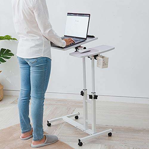 Farios Adjustable Laptop Desk with Wheels, Overbed Bedside Desk, Wheels Height Adjustable Desk Cart,Standing Laptop Desk,Moveable Laptop Stand,Tilting Over Bed Table,Rolling Laptop Stand-White. 3