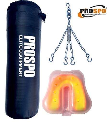 Prospo Punching Bag Srf 36 inch Unfilled with chain and Mouth Guard Boxing Gym Set, Boxing Kit, Boxing Set for Men, Boxing Kit for Men, Punching Bag 36 inch (Black) Unfilled with chain and Mouth Guard May be Varient 2