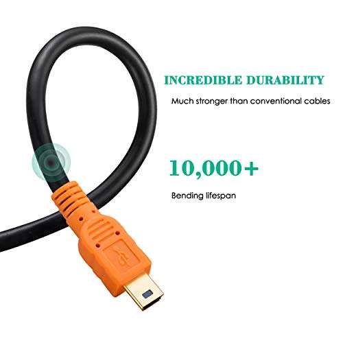 Mini USB Cable 10Ft, Tan QY Mini USB Cable USB 2.0 Type A to Mini B Cable Male Cord for GoPro Hero 3+, Hero HD, Cell Phones, MP3 Players, Digital Cameras,GPS Receiver, PDAs etc (10Ft/3M, Orange) 3