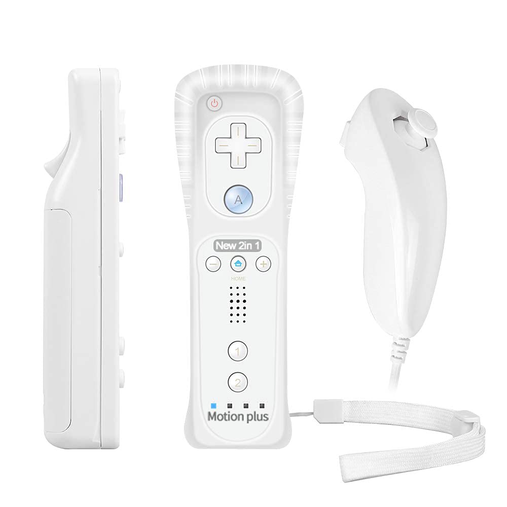 Controller for Wii, PowerLead Built-in Motion Plus Remote and Nunchuck Controller for Nintendo Wii and Wii U + Silicon Case White 1