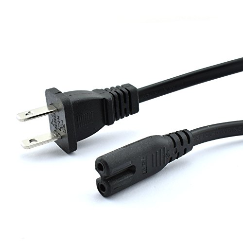 Longdex 2-Pack US AC Power Cord 2 Prong Plug Figure 8 Type Port Cable Adapter Non-Polarized 1.8m Power Extension Line Black 3