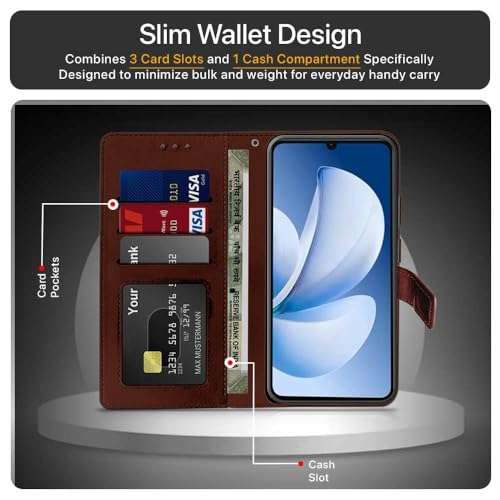WOW IMAGINE Shock Proof Flip Cover Back Case Cover for Realme Narzo 80 Lite 4G | Realme C71 5G (Flexible | Leather Finish | Card Pockets Wallet & Stand | Chestnut Brown) 3