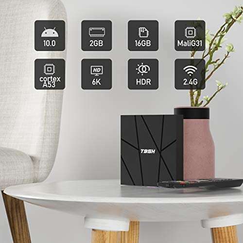 Android 10.0 TV Box, T95H Smart Box with H616 Quadcore Quad-core ARM Cortex-A53 Mali-G31 MP2 GPU 2GB ROM 16GB eMMC 2.4GHz WiFi 100M LAN Ethernet 3