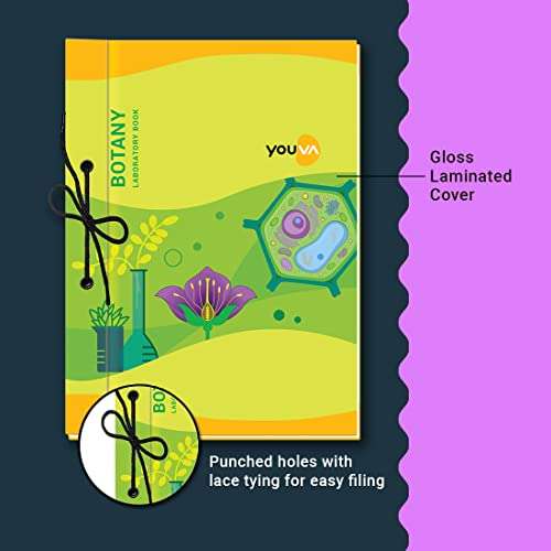Navneet Youva YOUVA Botany Laboratory Book For College Students | 21 X 28.5 Cm | Hard Bound With Lace Binding | 1 Ruled / 1 Plain | 58 Pages | Pack Of 3 3