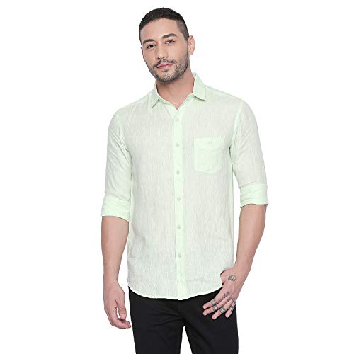 MUFTI Lime Solid Casual Linen Shirt 1