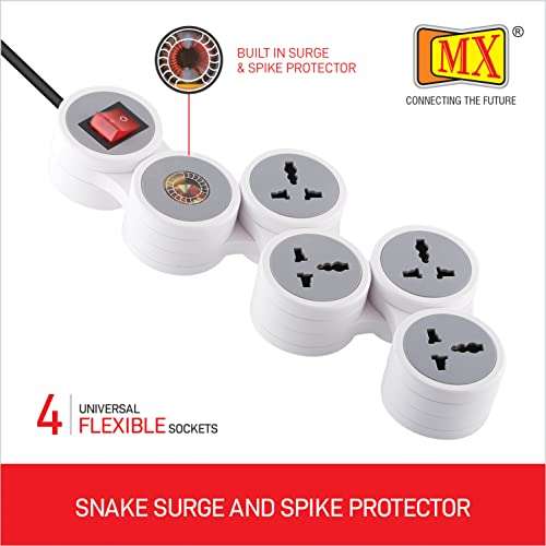 MX Extension Board with Spike Protector - 4 Universal Sockets, 15A/16A/20A Spike Guard, 1.5m Extension Cord, Illuminated Circuit Breaker Master Switch (3321_1.5mtr) 4
