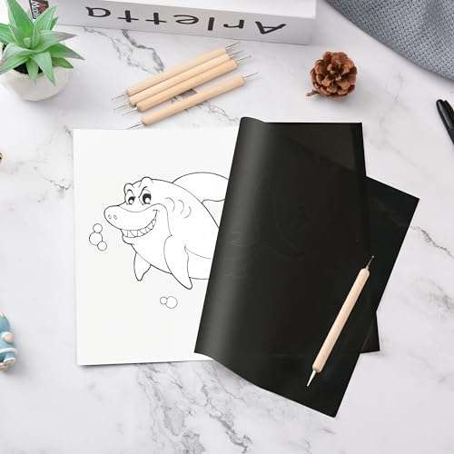 200 Sheets Carbon Paper Graphite Paper Black Carbon Transfer (8.5 x 11.5 inch) with 5 PCS Embossing Styluses Dotting Tools for Wood Paper Canvas Craft 3