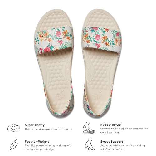 Joybees Women's Friday Flat - Ballet Flats for Women, Cute & Casual Dress Shoe, Comfortable Rubber Foam Sandals for Work, Walking, Gardening, Waterproof, Non Slip - Tropical Palm/Bone, Women's Size 10 3