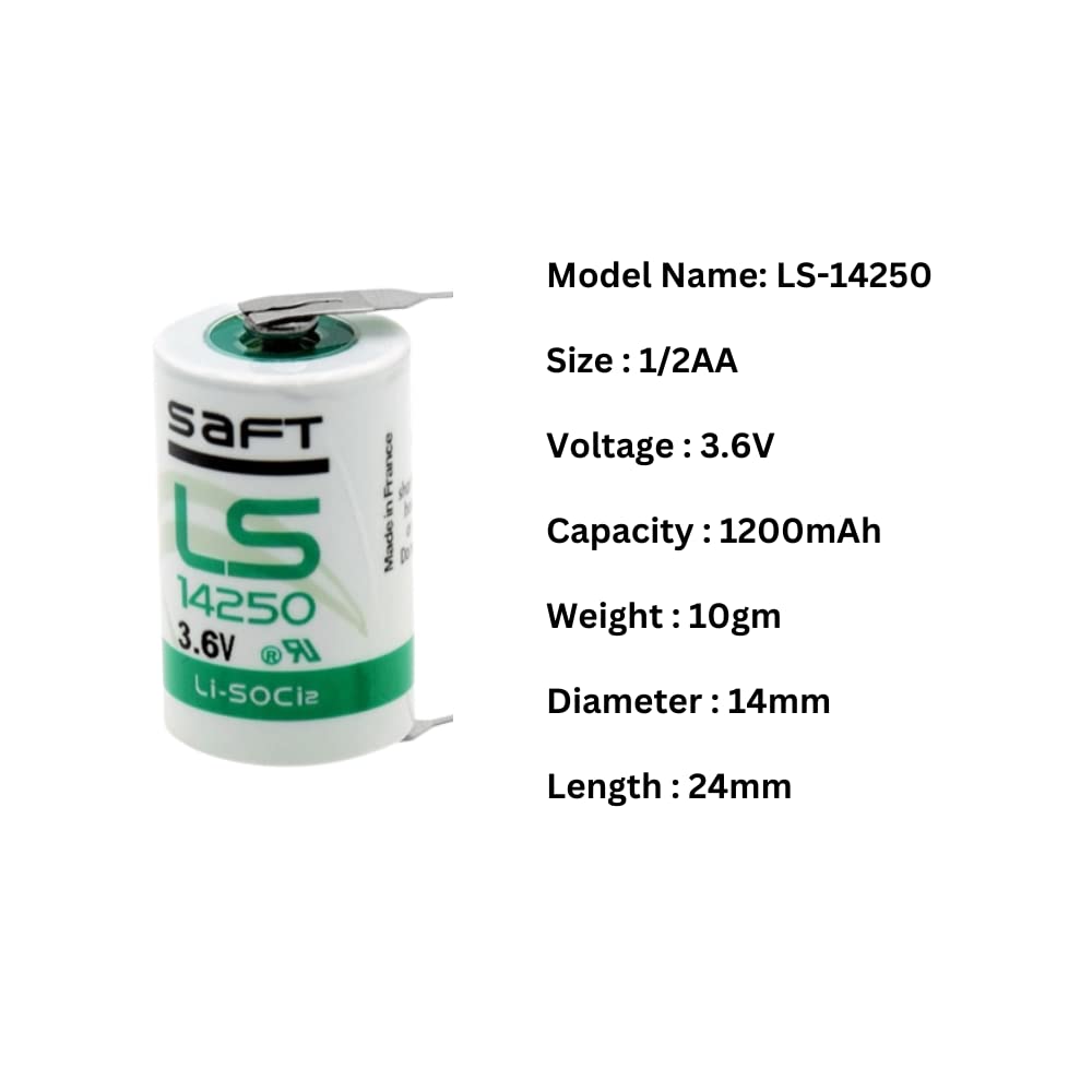 Golden Power Compatible Battery for SAFT LS 14250 Original 100% Battery 1/2AA Lithium Thionyl Chloride 3.6 V 1200mAh Non-Rechargeable Battery with Connector 4