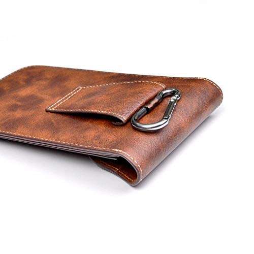 ConnectPoint Brown Texture 2 Pocket Pouch Waist Holster Pouch Genuine Leather Holster Double Mobile Pouch Belt Clip Cases Waist Bag Pack Compatible for LG G8X ThinQ 6