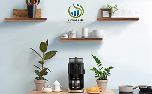 Genuine Decor 18 Inch Floating Shelves for Wall Set of 3, Rustic Wall Mounted Ledge Shelf for Bathroom, Bedroom, Living Room, Kitchen Light Walnut 4