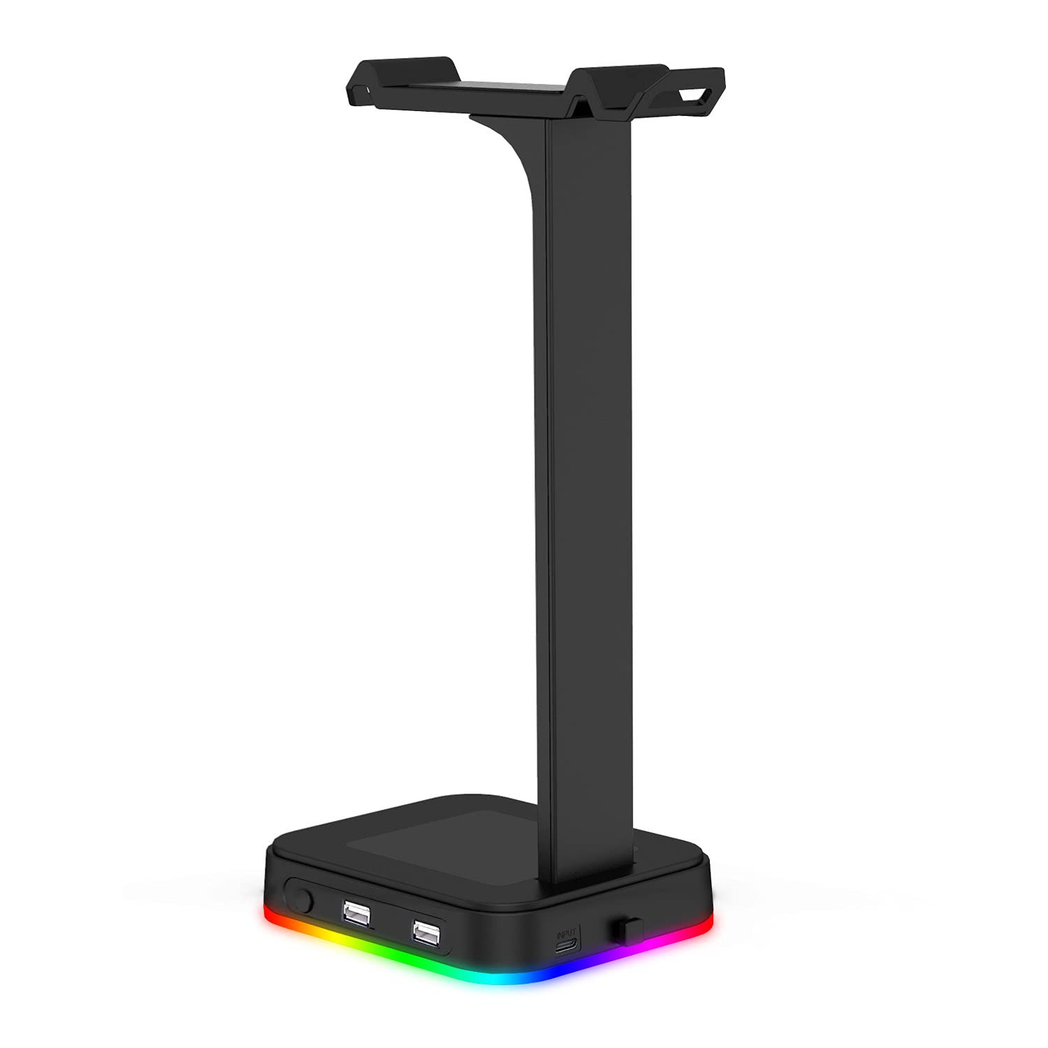 Verilux® Headphone Stand with RGB Effect Type-C and 2 USB Ports Desktop Headset Stand Durable Gaming Headphones Holder for PC Gamer Headphone Accessories, Black 1