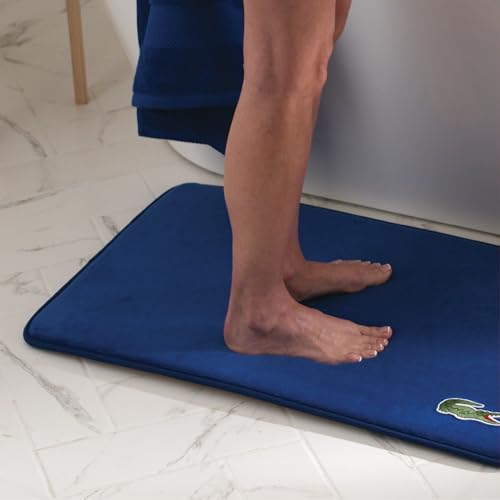 Lacoste Memory Foam Bath Rug – Ultra Soft Fleece Bathroom Mat with Embroidered Crocodile Logo, Super Absorbent, Non-Slip Backing, Machine Washable, Plush & Stylish 19"x30" – Surf Blue 2