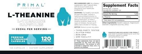 Primal L-Theanine Capsules (120 Servings, 200mg Per Serving) - Non-GMO, Gluten Free 5