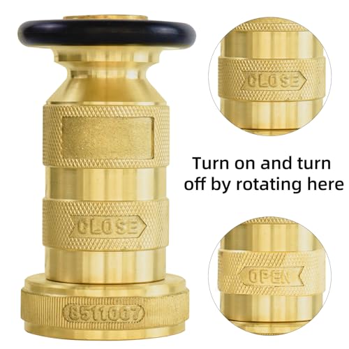 Fire Hose Nozzle 1-1/2" NPSH/NPT Fire Fighter Hose Nozzle 100 psi 75 gpm Brass Fire Equipment Jet Fog Spray Nozzle, Heavy-Duty Industrial Brass Fire Equipment Water Hose Nozzle 3