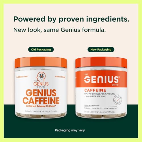 Genius Caffeine - Sustained-Release Microencapsulated Caffeine Pills for Smooth, Long-Lasting Energy & Focus - No Jitters or Crash - 100mg per Capsule - 100 Servings - Natural Performance Booster 2