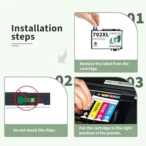 Greenjob 702XL Remanufactured Ink Cartridges Replacement for Epson 702XL Black Ink Cartridges Combo Pack 702 XL T702 T702XL to use with Workforce Pro WF-3720 WF-3730 WF-3733 Printer (Black, 2 Pack) 6