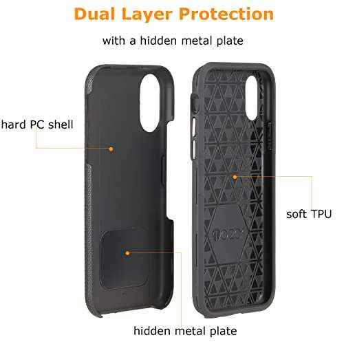 molzar Shield Series for iPhone Xs and iPhone X Case with Triangle Texture Grip, Built-in Metal Plate for Magnetic Mount, Wireless Charging Support, Compatible with iPhone Xs/X, Black 2