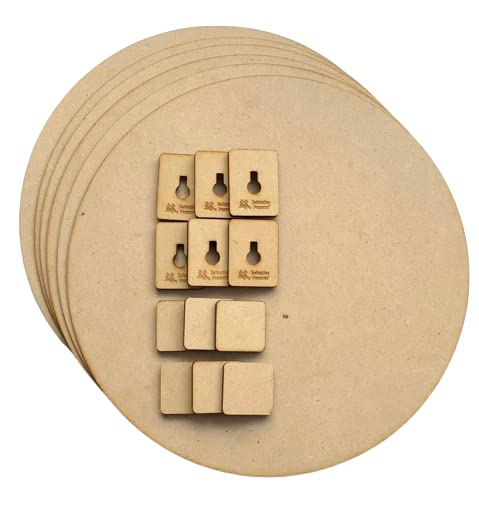 Twinkling Parrots DIY4U Round Circle Strong Blank 2mm MDF Board 10 Inch Diameter for Art and Craft Project | Pine Wood Slices for Resin & Fluid Art | Mandala | Pyrography | Pack of 6 + 6 Hook Free 1