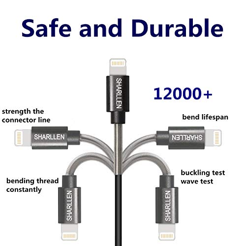 iPhone Charger Cable Sharllen Spring iPhone Lightning Cable 5Pack 6FT USB Fast Charging & Data Sync Cord Long iPhone Charging Cable Compatible iPhone Xs/Max/XR/X/8/8P/7/7P/6/6S/SE/iPad/iPod Black 2