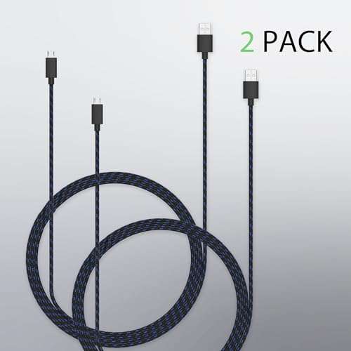 Talkworks Controller Charger Cord for Xbox One - 2 Pack 10 ft Nylon Braided Micro USB Charging Cable - Also Android Compatible with Samsung Galaxy, PS4 4