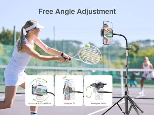 elitehood 80” Tall Phone Stand Tripod, Floor Phone Recording Stand, Heavy Duty Adjustable iPhone Tripod Stand Compatible with iPhone 15 14 13 12 4