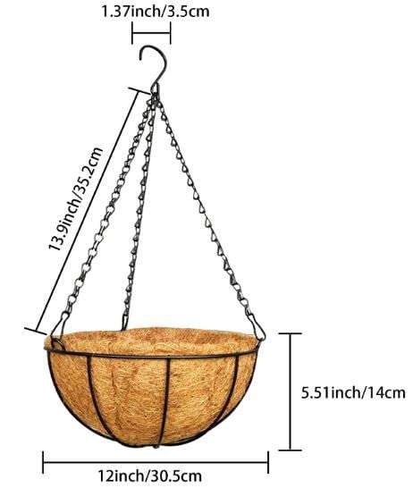 Coconut Coir Hanging Planter 4 Pcs, 10 Inches Coco Liner Hanging Basket, Plant Holder, Flower Pot Hanger with Metal Hook and Hanging Chains for Plant, Indoor, Outdoor, Decoration, Garden (4) 3