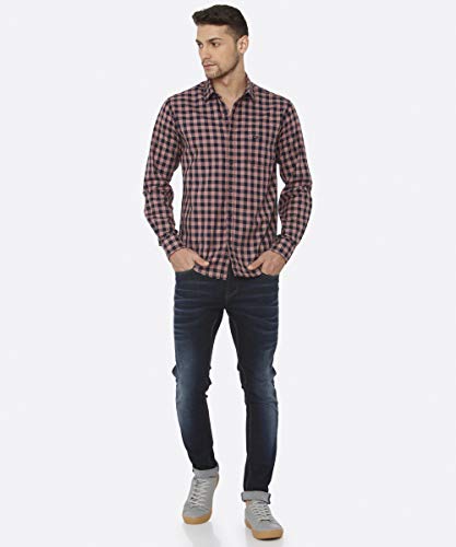 Mufti Men's Checkered Slim Fit Casual Shirt (FLS-0012_Navy_XXL) 2
