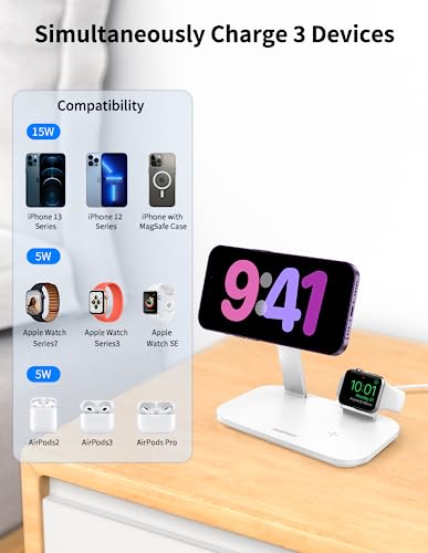 MOMAX Magnetic Wireless Charging Station，25W 3 in 1 Q.Mag Pro Wireless Charger Stand Fast Charging Station only for iPhone 15,14,13,12 Series, AirPods Pro, Apple Watch 1-9 Series (No AC Adapter) 6