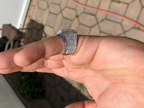 HarlemBling Solid 925 Sterling Silver Men's Ring - Iced Out Ring - Icy Hip Hop Square Micropave Men's Hip Hop Ring (12) 5