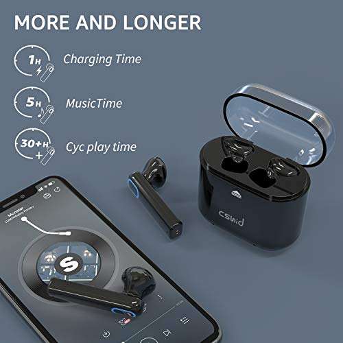 Cshidworld Wireless Earbuds, Bluetooth 5.0 Earbuds Headphones, True Wireless Stereo Earphones with 30Hrs Playback, Hi-Fi Sound Bluetooth Headset with Charging Case One-Step Pairing Noise Cancelling 3
