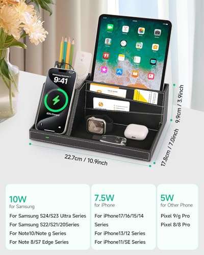 Fast Wireless Charging Station with Desk Organizer for iPhone 17/16/15/15 Pro/14/14 Pro Max/14 Pro/14 Plus/13/13 Pro Max/13 Pro/and iPhone 12/11 Series, Nightstand Desktop Organizer for Home Office 3
