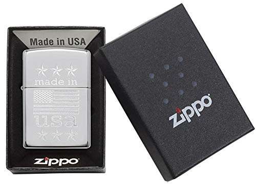 Zippo Made in USA with Flag Pocket Lighter, High Polish Chrome, One Size 6