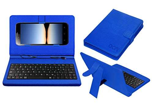 ACM Keyboard Case Compatible with Karbonn Titanium S5 Mobile Flip Cover Stand Plug & Play Device for Study & Gaming Blue 1