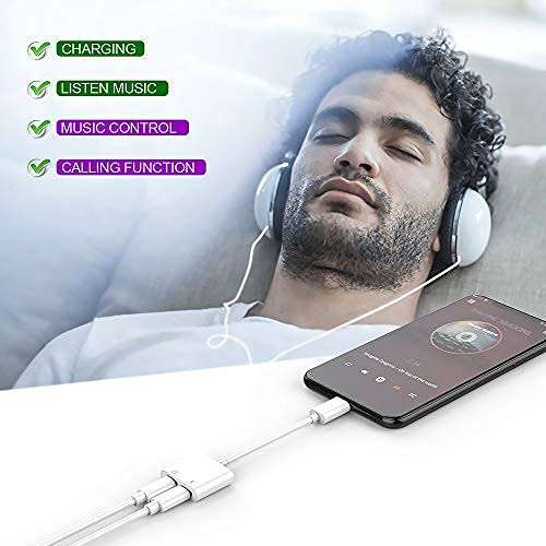 [Apple MFi Certified] Dual 2in1 Lightning Headphone Audio & Charger Adapter Splitter for iPad,2 Pack iPhone Headphone Adapter for iPhone 14/13/ 12/11/ XS/XS Max/XR/X/ 8/8plus/7/7 Plus/iPad 2