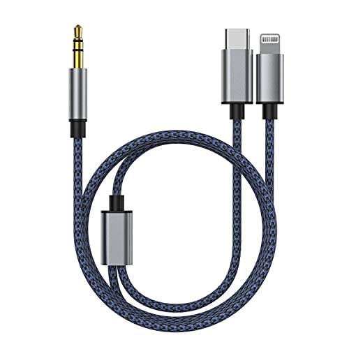 Aux Audio Cable for iPhone,2 in 1 USB C& Lightning to 3.5mm AUX Audio Cable Suitable for Apple Android Car Audio Headset Multi Function Audio Conversion Cable Compatible with Type C or iOS Devices 1