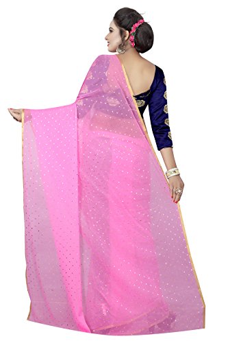 PERFECTBLUE Women's Chiffon Saree With Blouse Piece (Na6azmin_Light Pink_Free Size_Light Pink) 3