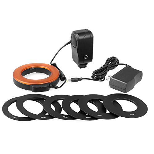 QUAN Ring Light Kit Photographic Equipment Ring Flash Accessories Circular LED Flash Light with 48 LED Lights & 6 Adapter Rings(49mm/52mm/55mm/58mm/62mm/67mm) for Macro Lens(Orange) ( Color : Orange ) 4
